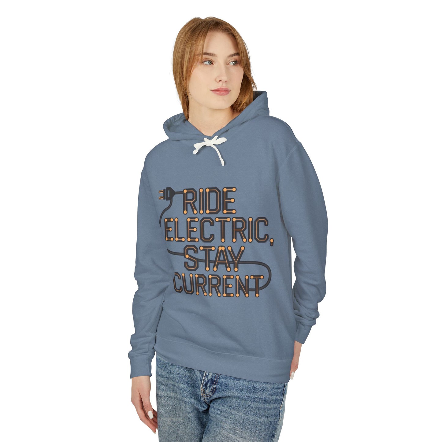 Ride Electric, Stay Current - Unisex Lightweight Hooded Sweatshirt