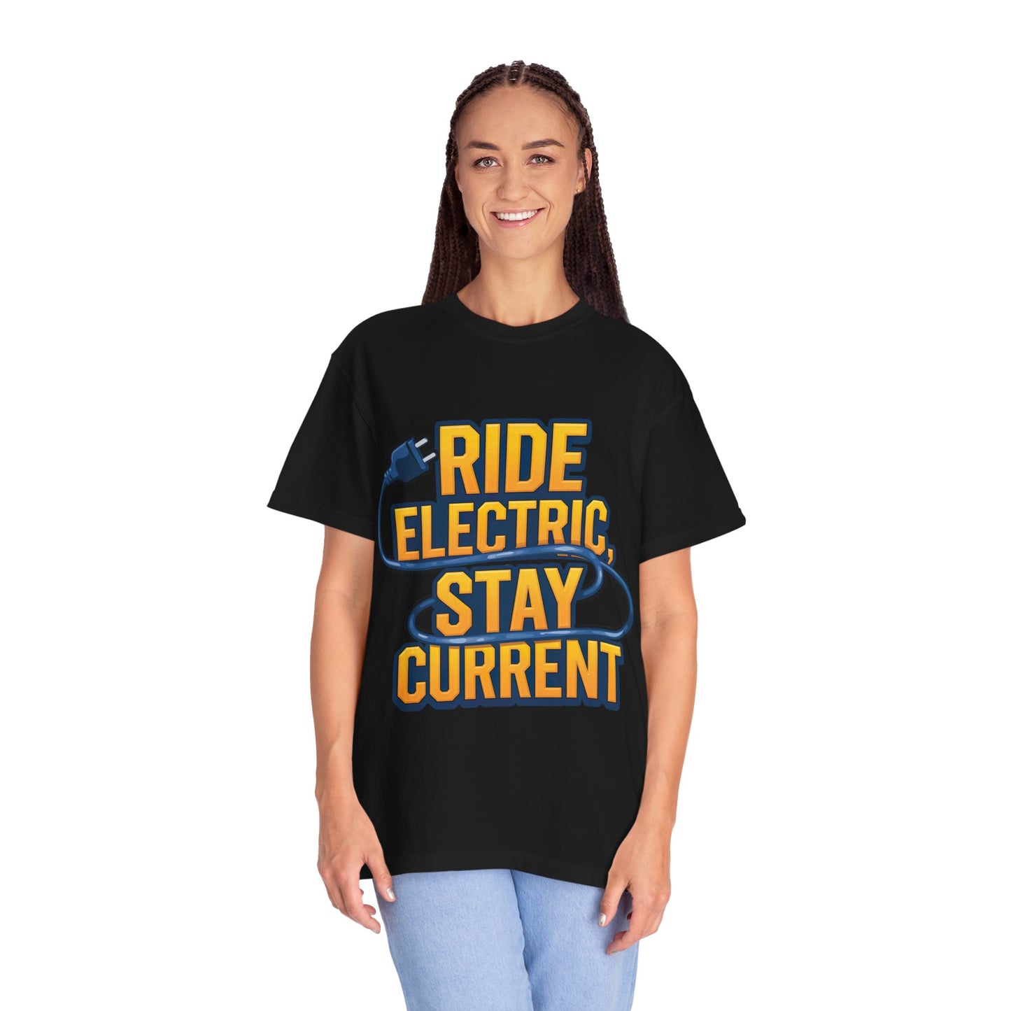 Ride Electric Stay Current - Unisex Garment-Dyed T-shirt for E-Bike Riders
