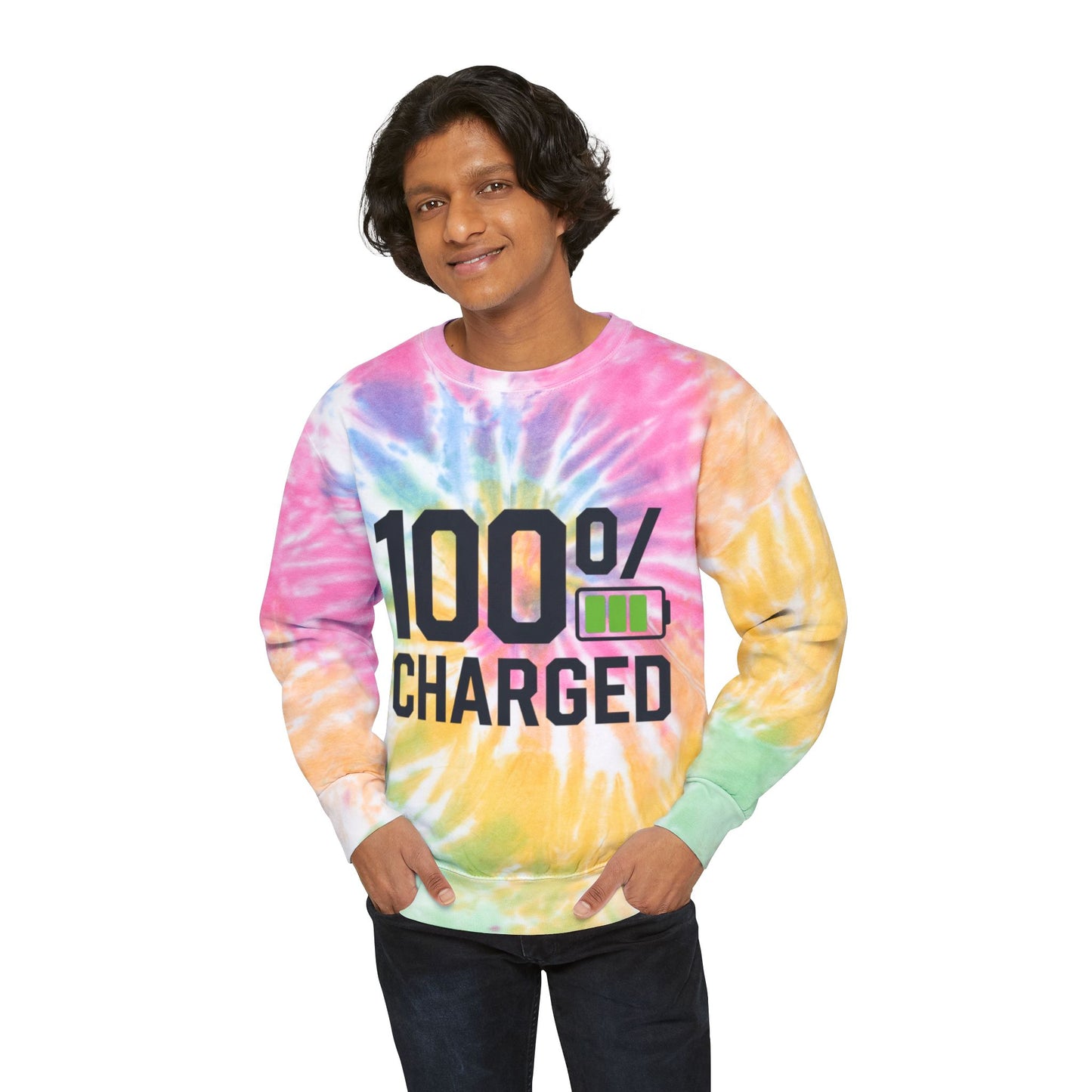 100 Percent Charged Unisex Tie-Dye Sweatshirt For E-Bike Riders