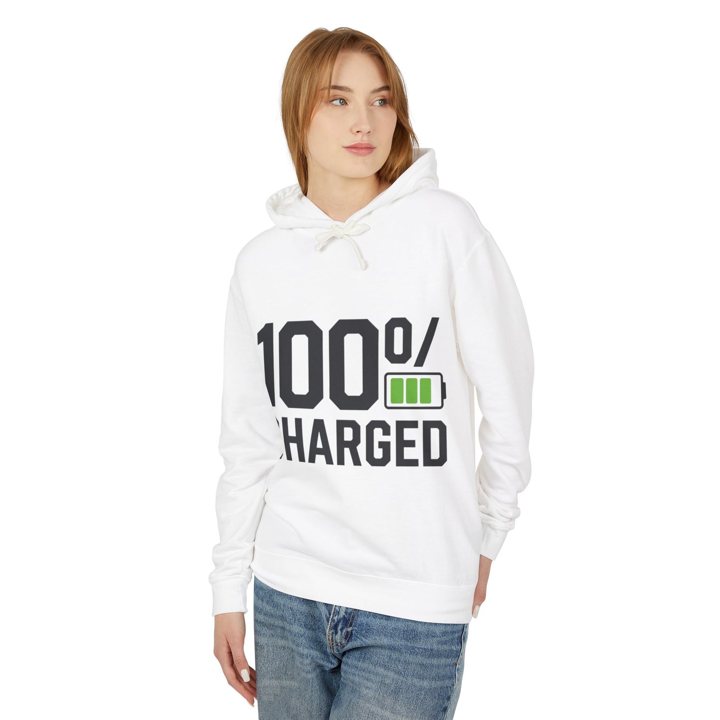 100 Percent Charged Unisex Lightweight Hooded Sweatshirt
