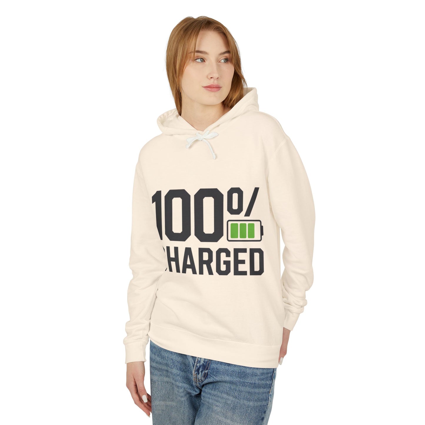 100 Percent Charged Unisex Lightweight Hooded Sweatshirt