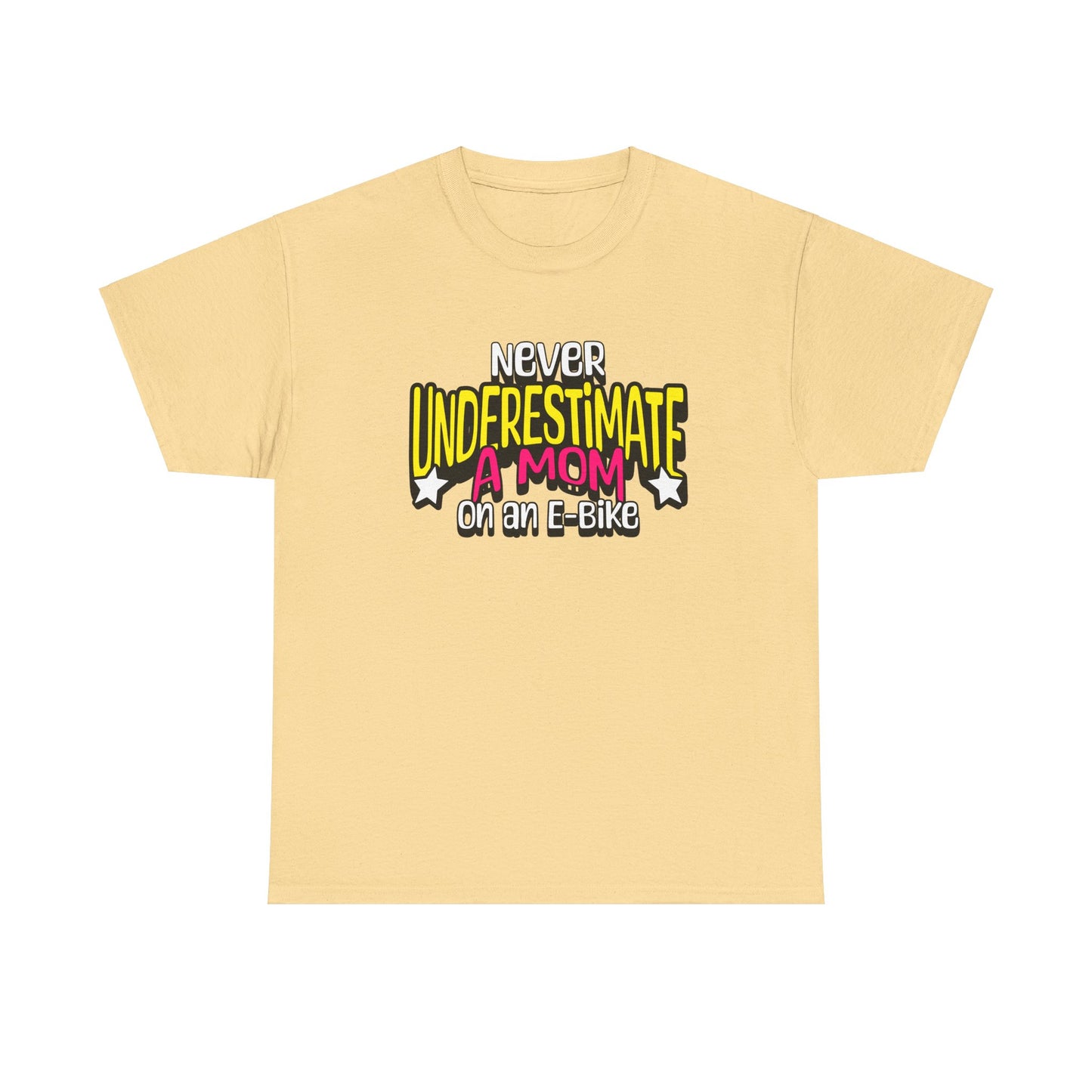 Never Underestimate A Mom On an E-Bike Unisex Heavy Cotton Tee
