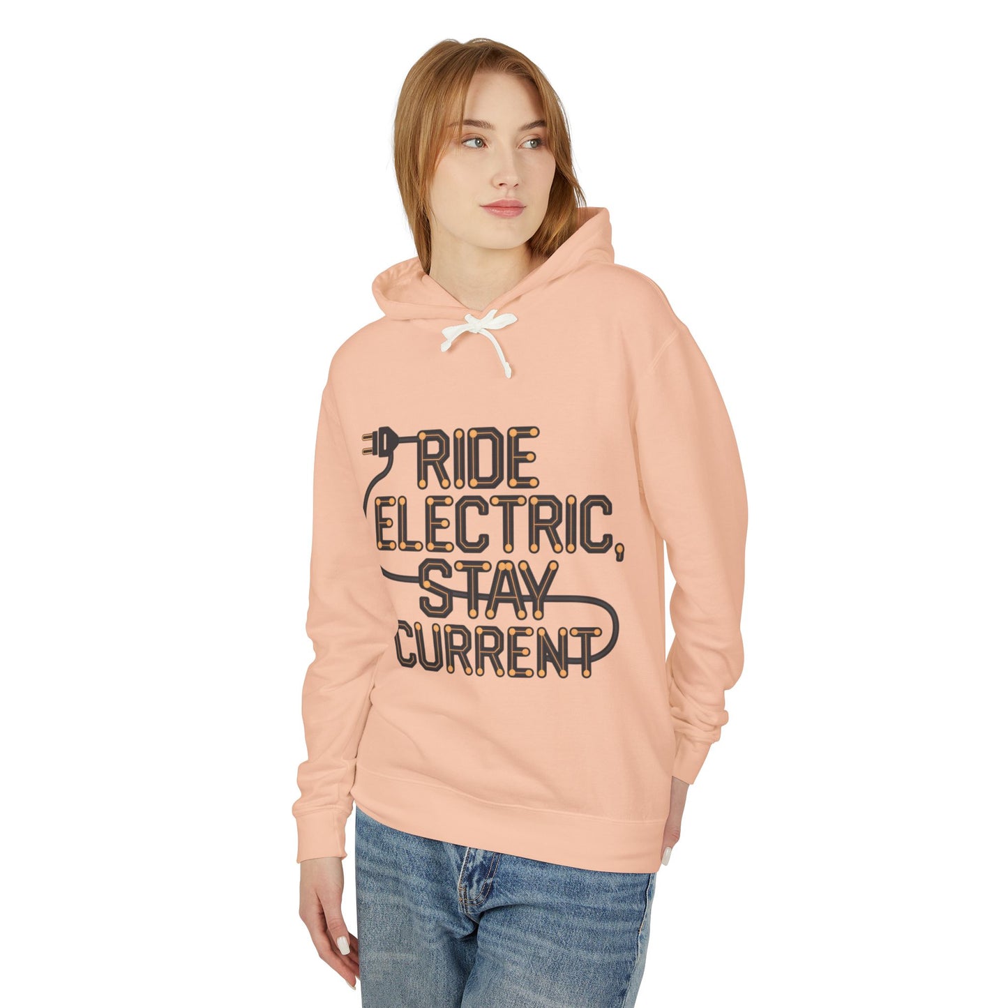 Ride Electric, Stay Current - Unisex Lightweight Hooded Sweatshirt