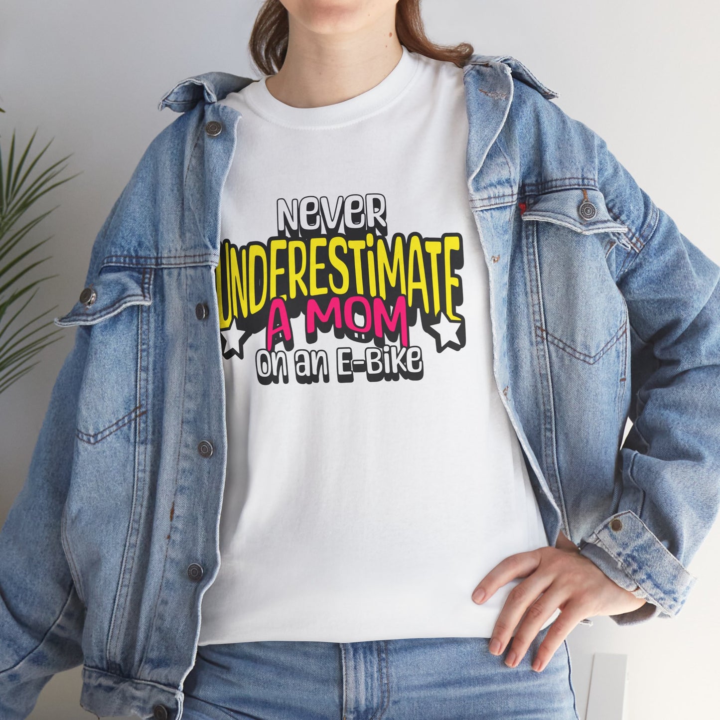 Never Underestimate A Mom On an E-Bike Unisex Heavy Cotton Tee