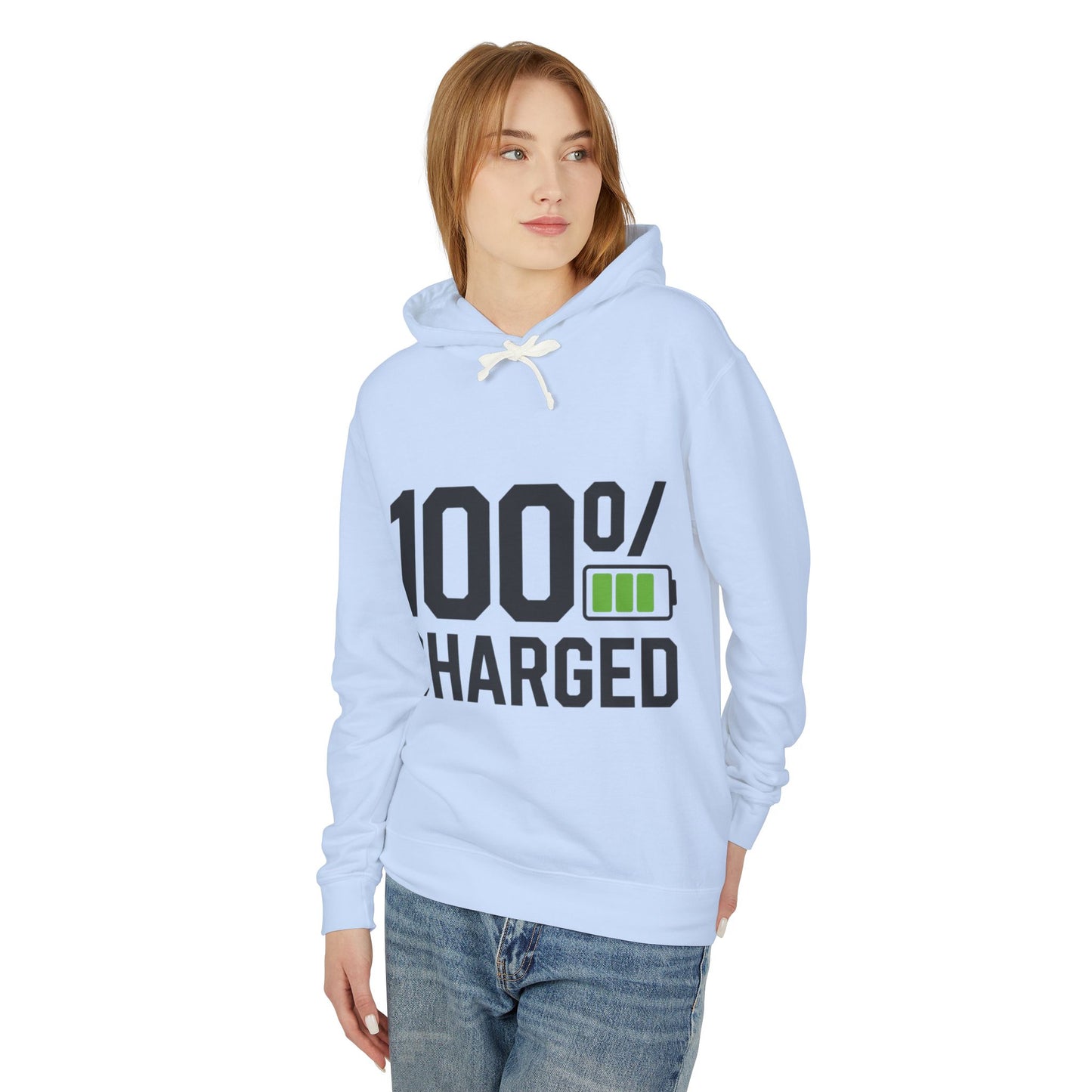 100 Percent Charged Unisex Lightweight Hooded Sweatshirt