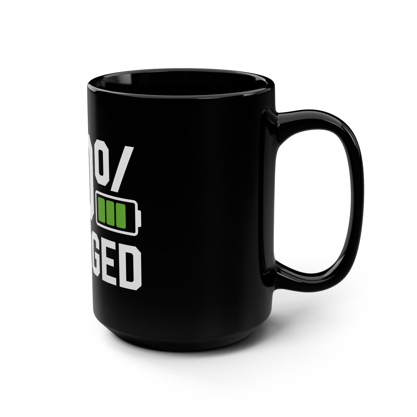 100 Percent Charged - Electric Biking Black Mug, 15oz