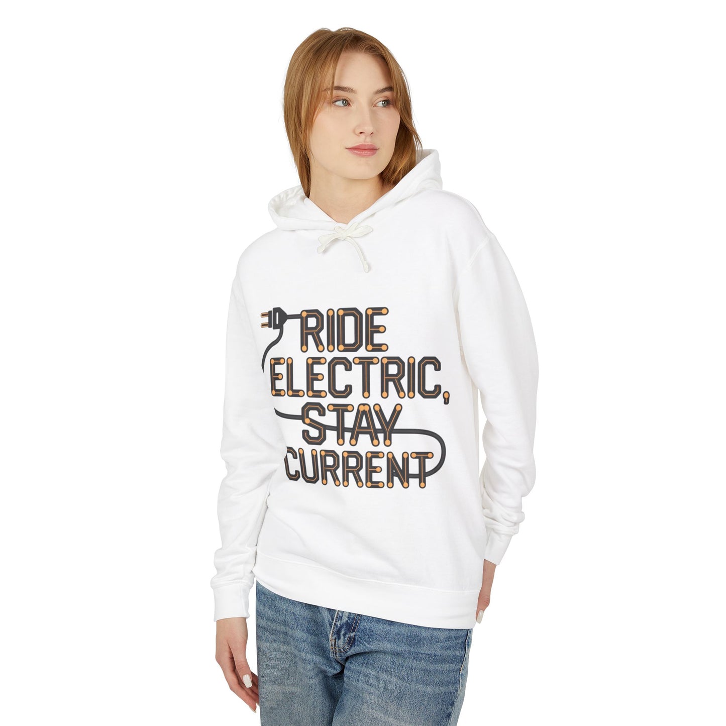 Ride Electric, Stay Current - Unisex Lightweight Hooded Sweatshirt