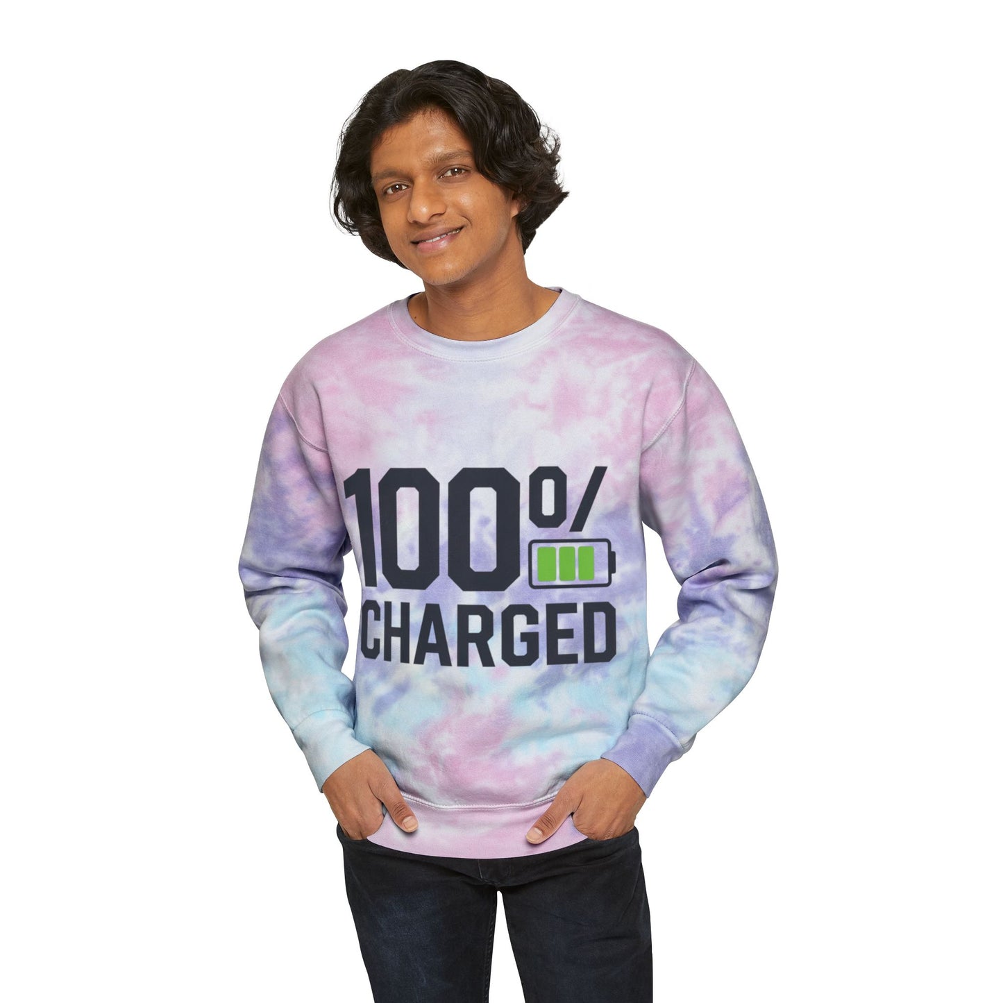 100 Percent Charged Unisex Tie-Dye Sweatshirt For E-Bike Riders