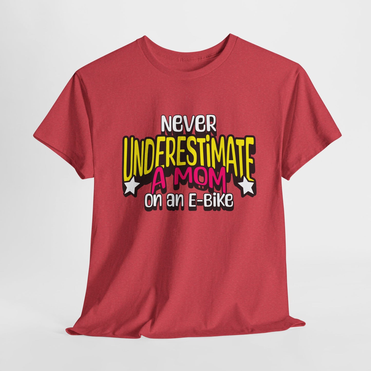 Never Underestimate A Mom On an E-Bike Unisex Heavy Cotton Tee