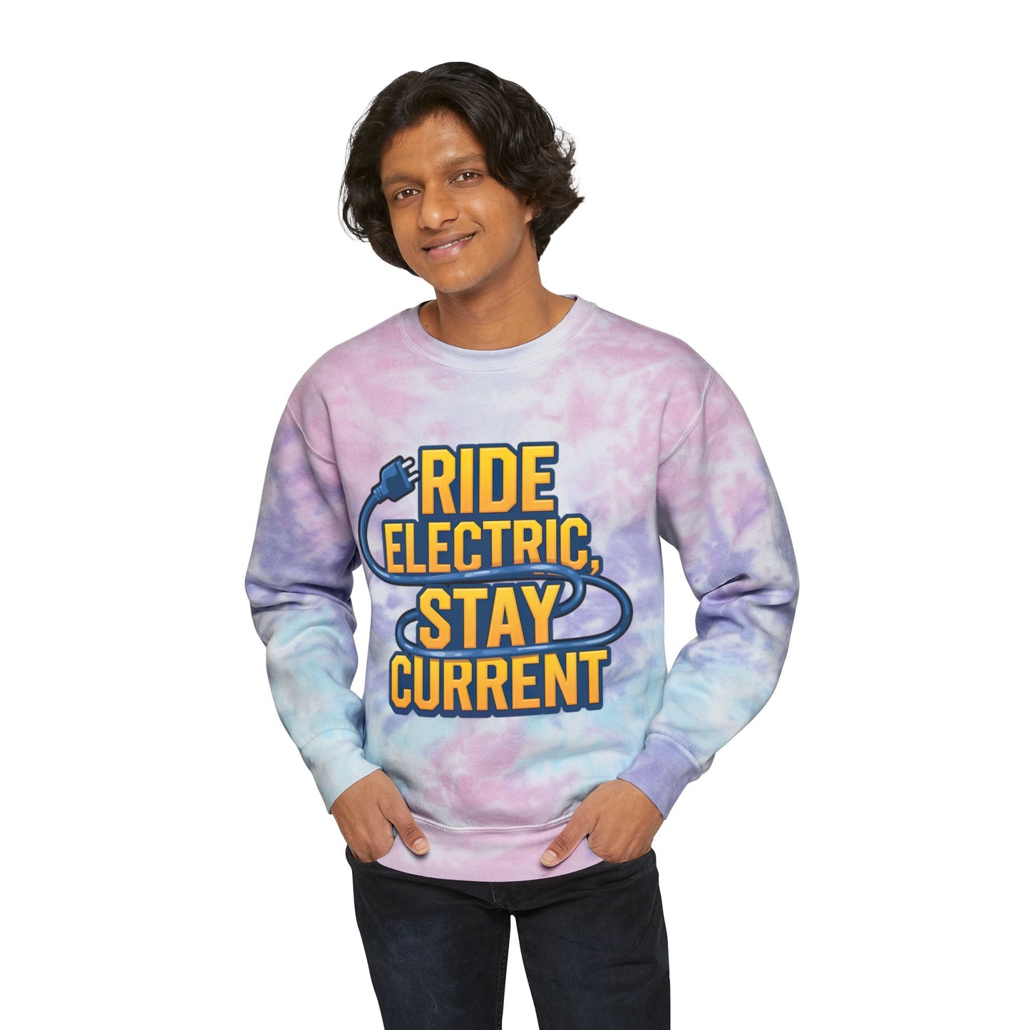 Ride Electric, Stay Current Unisex Tie-Dye Sweatshirt For E-Bike Riders