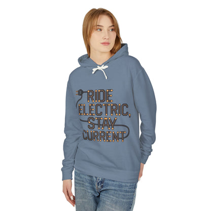 Ride Electric, Stay Current -  Unisex Lightweight Hooded Sweatshirt