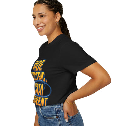 Ride Electric Stay Current - Unisex Garment-Dyed T-shirt for E-Bike Riders