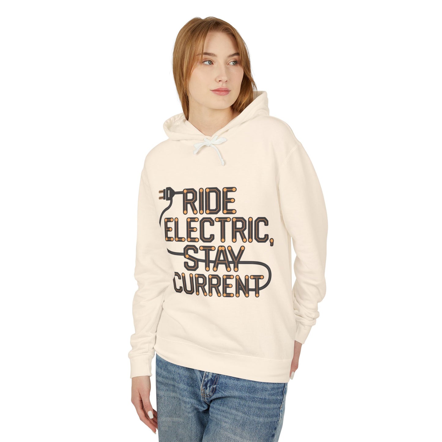 Ride Electric, Stay Current -  Unisex Lightweight Hooded Sweatshirt
