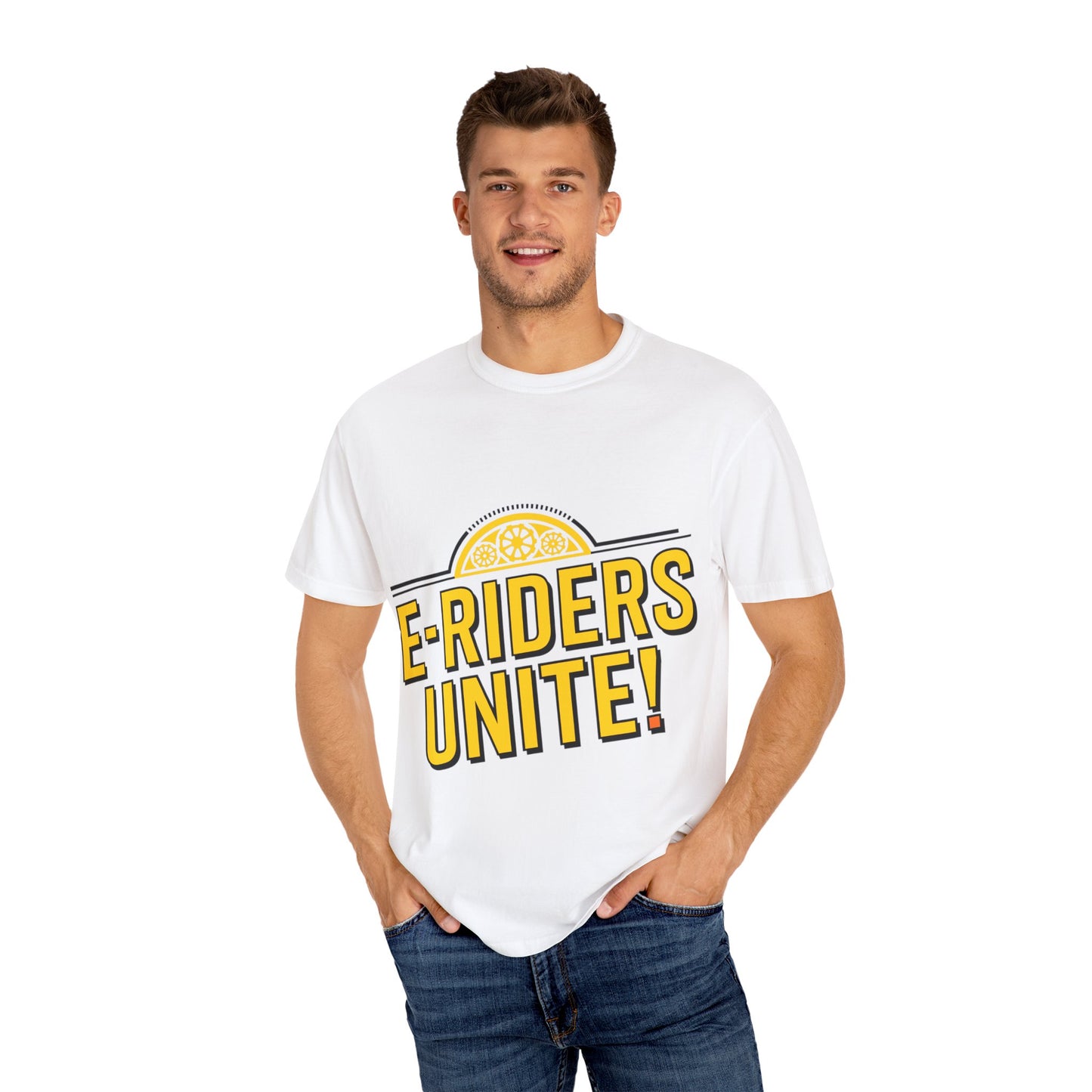 E-Riders Unite White - Unisex Garment-Dyed T-shirt for E-Bike Riders