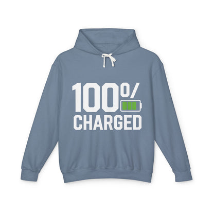 100 Percent Charged Unisex Lightweight Hooded Sweatshirt