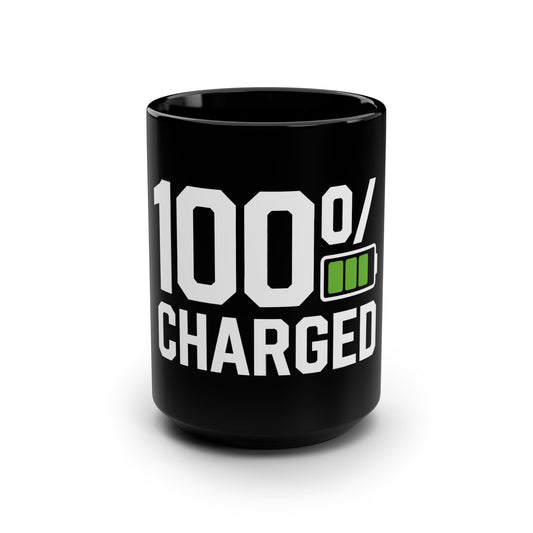 100 Percent Charged - Electric Biking Black Mug, 15oz