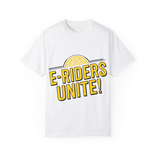 E-Riders Unite White - Unisex Garment-Dyed T-shirt for E-Bike Riders